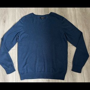 Marc Anthony Pullover Sweater Mens XXL Navy Blue V-Neck Ribbed Shoulder EUC